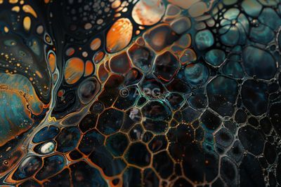 Abstrakte Zellstruktur in Orange und Türkis